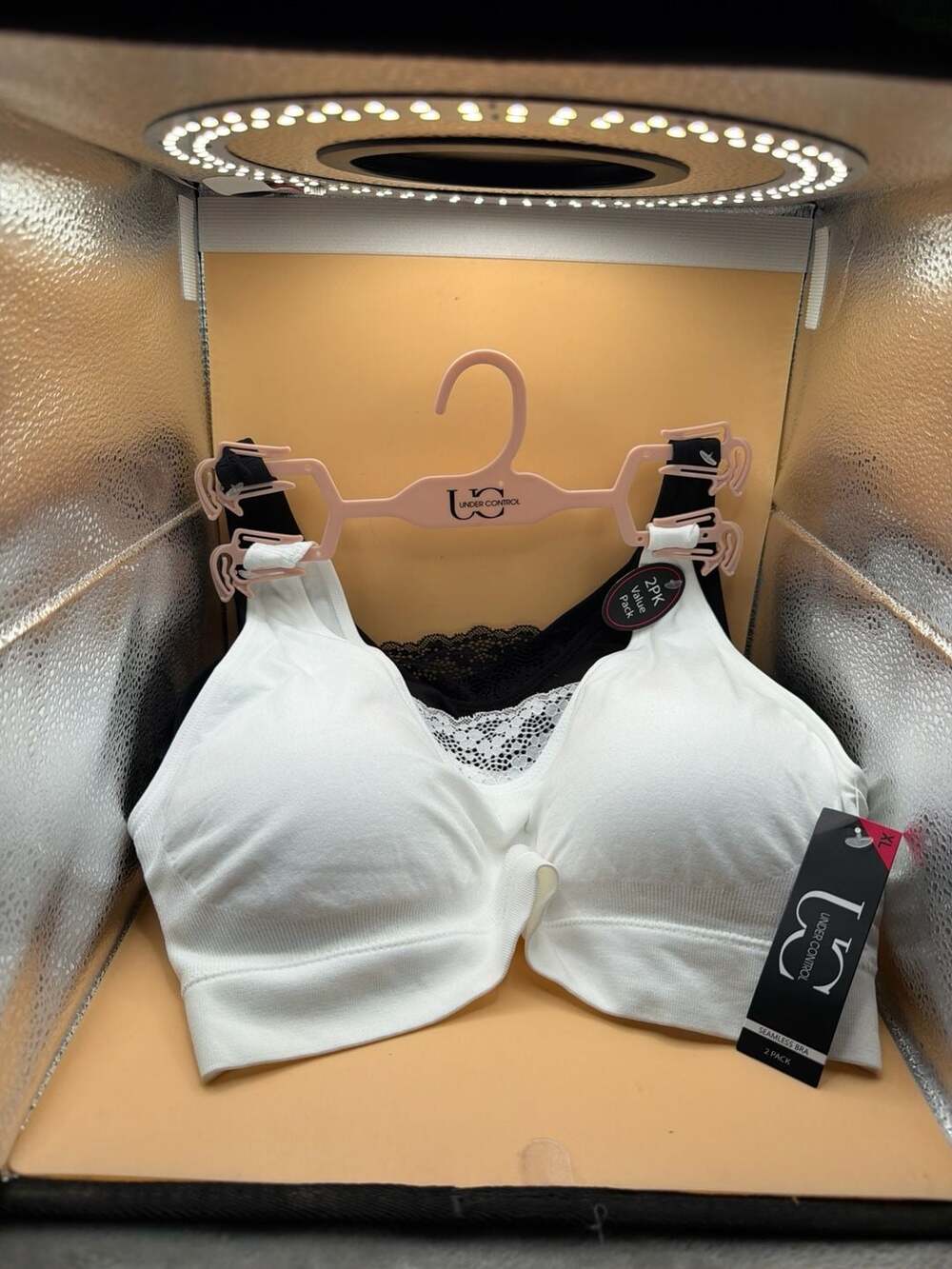 Under Control Seamless Bra 2-Pack Value Pack White and Black Laced Back Size XL